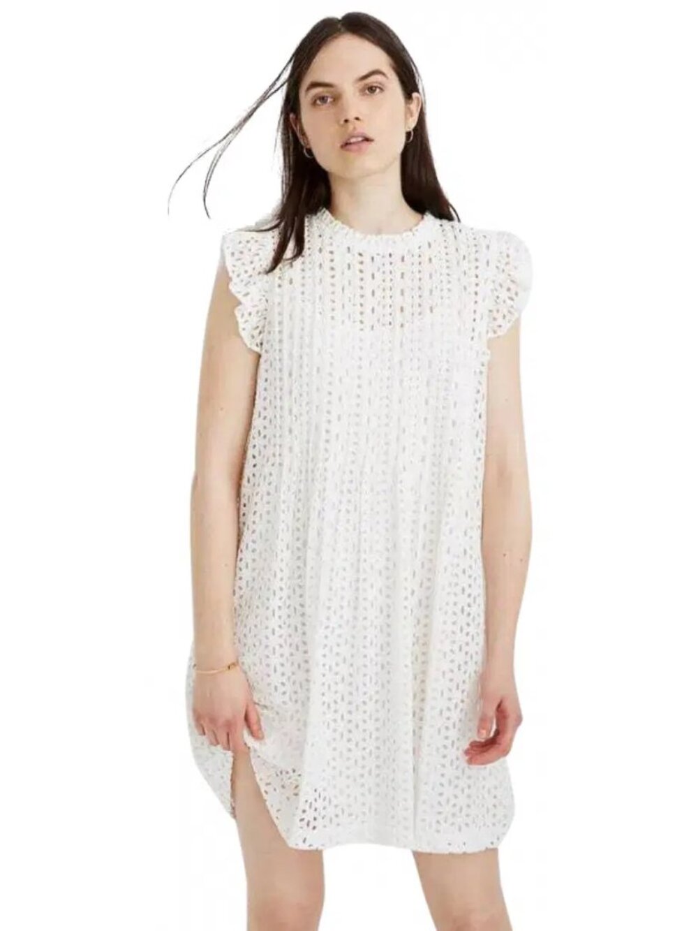 Madewell Eyelet Ruffle-Sleeve Pintuck Mini Dress
